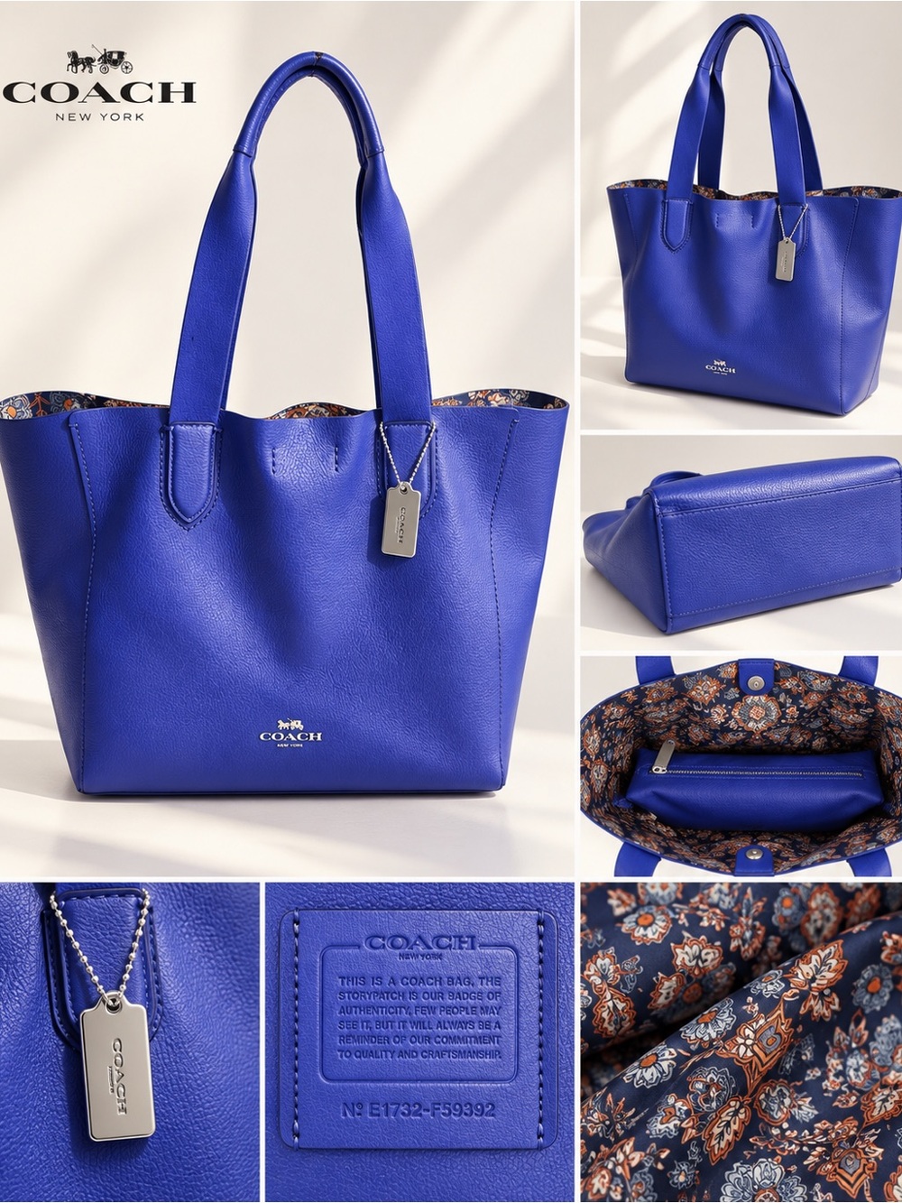 Coach Large Derby Tote in Cobalt Pebble Leather — Y2K Indie Sleaze Designer